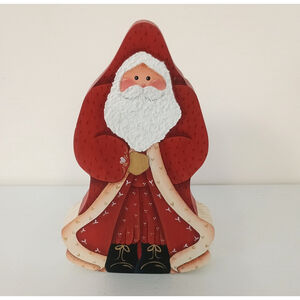 Vintage 1973 Hand Painted & Handmade Signed Wooden Santa Figure Rustic Folk Art